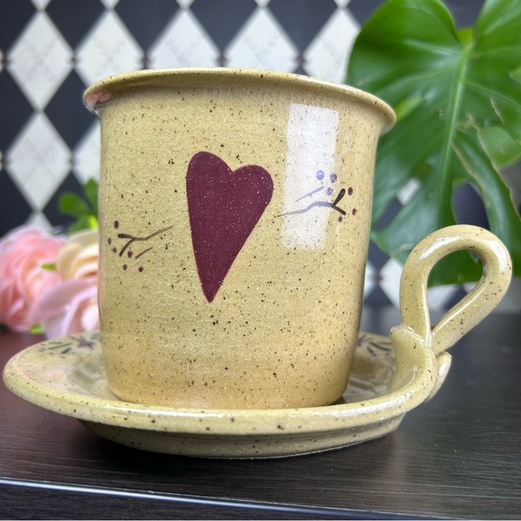 Studio Pottery Crock for Kitchen Utensils 4.5” + Underplate| Farmhouse Primitive - Picture 4 of 12